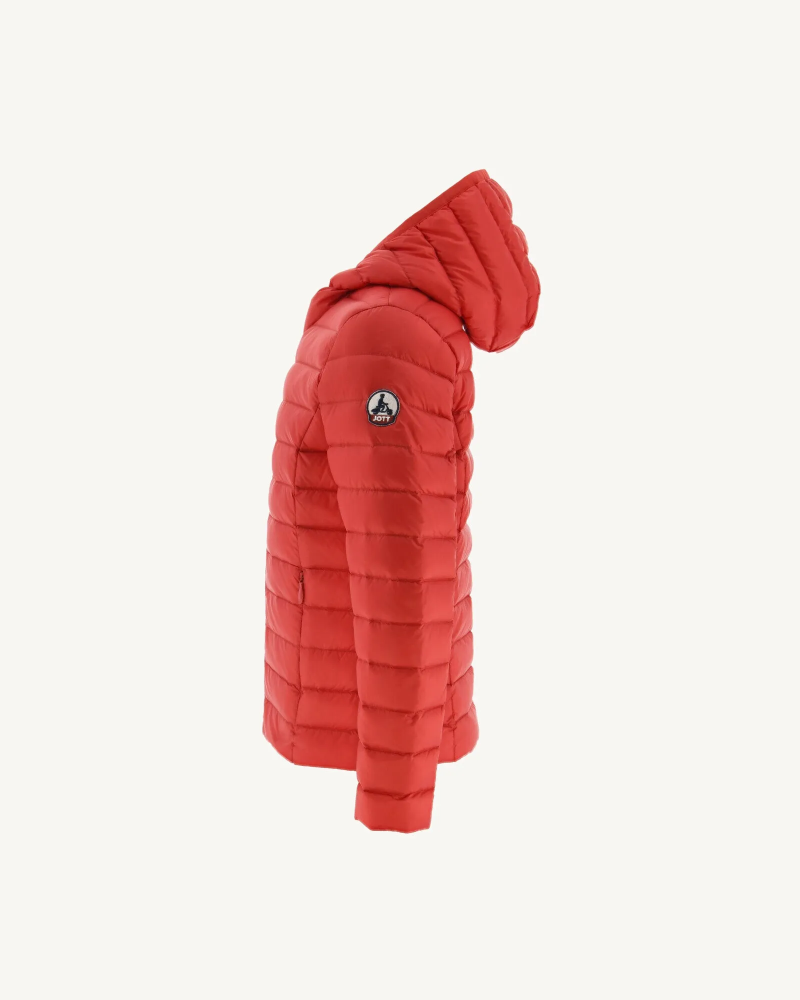 Fire red Hooded down jacket Carla