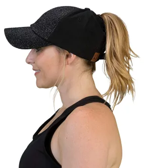 Glitter High Ponytail Messy Bun Hat